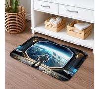 Tappetino da bagno antiscivolo con astronauta e avventura spaziale, motivo galassia cosmica, tappetino da bagno in memory foam, lavabile, per la decorazione della casa, 50 x 81 cm
