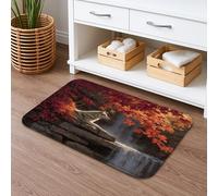Tappetino da bagno antiscivolo con design con foglie autunnali e lupi ad asciugatura rapida, decorazione rustica e paesaggistica di ispirazione naturale, tappetino da doccia antiscivolo, in memory