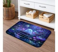 Tappetino da bagno antiscivolo con fantasma e fiori, ad asciugatura rapida, motivo: foresta incantata, antiscivolo, lavabile, per bagno, WC, decorativo, 40,6 x 61 cm