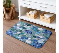 Tappetino da bagno antiscivolo con mosaico blu oceano, design astratto rotondo, tappetino da doccia antiscivolo, tappetino decorativo estivo in memory foam, lavabile, per bagno, WC, 40,6 x 61 cm
