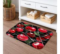 Tappetino da bagno antiscivolo con motivo floreale rosso con fiori di ciliegie, tappetino da doccia in memory foam decorativo primaverile, lavabile, per bagno, WC, 40,6 x 61 cm