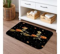 Tappetino da bagno antiscivolo con scheletri di scopa e zucca spettrale e stelle, tappetino da doccia in memory foam, lavabile, decorazione per il bagno 50 x 81 cm