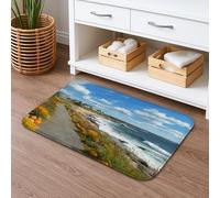 Tappetino da bagno artistico blu con sentiero sulla spiaggia ad asciugatura rapida, tappetino da doccia assorbente, antiscivolo, decorativo, in flanella, lavabile, per bagno, WC, 50 x 81 cm