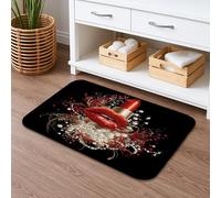 Tappetino da bagno artistico con labbra rosse, antiscivolo, elegante, in memory foam, lavabile, 50 x 81 cm