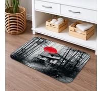 Tappetino da bagno artistico con sole e cabina rosso, design monocromatico con acquarello, tappetino da doccia antiscivolo assorbente per tutte le stagioni, tappeto da bagno lavabile, 50 x 81 cm