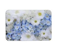 Tappetino da bagno assorbente, ad asciugatura rapida, tappetino da bagno con bellissimi fiori bianchi e blu, tappetino da bagno antiscivolo con retro in gomma, lavabile, tappetino da bagno per doccia