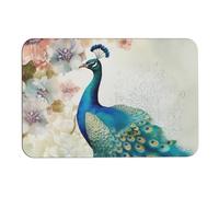 Tappetino da bagno assorbente, ad asciugatura rapida, tappetino da bagno con pavone e fiori, tappetino da bagno antiscivolo con retro in gomma, lavabile, tappetino da bagno per doccia, cucina, animali