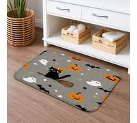 Tappetino da bagno assorbente e antiscivolo, motivo con scopa di gatto, ad asciugatura rapida, motivo zucca, lavabile, in flanella, decorativo, 40,6 x 61 cm