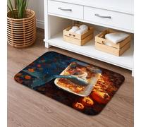 Tappetino da bagno autunnale a forma di sirena, ad asciugatura rapida, design con foglie e zucche, assorbente, antiscivolo, in flanella, lavabile, per bagno, decorativo, 50 x 81 cm