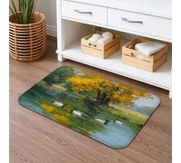 Tappetino da bagno autunnale con anatra ad acquerello, paesaggio scenico antiscivolo, tappetino da bagno in memory foam assorbente decorativo autunnale per bagno WC 50 x 81 cm