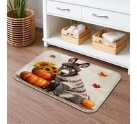 Tappetino da bagno autunnale con asino, motivo floreale con zucca, assorbente, antiscivolo, in memory foam, lavabile, decorazione per bagno e WC, 50 x 81 cm