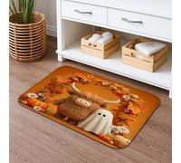 Tappetino da bagno autunnale con simpatico animale, ad asciugatura rapida, motivo mucca e fantasma, assorbente, antiscivolo, in flanella, lavabile, tappeto da bagno decorativo per il bagno, 50 x 81 cm