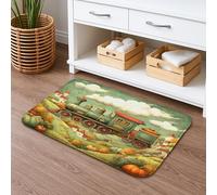 Tappetino da bagno autunnale con treno vintage, paesaggio di zucca, assorbente, antiscivolo, in flanella, lavabile, decorativo, 50 x 81 cm