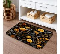 Tappetino da bagno autunnale floreale ad asciugatura rapida, con fiori dorati rustici e piante, assorbente, antiscivolo, in memory foam, lavabile, per bagno, WC, decorativo, 40,6 x 61 cm