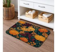 Tappetino da bagno autunnale floreale ad asciugatura rapida, motivo vintage con fiori gialli e piante, assorbente, antiscivolo, in flanella, lavabile, per bagno, WC, decorativo, 40,6 x 61 cm