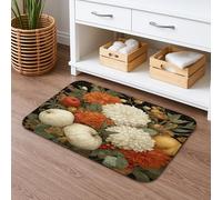 Tappetino da bagno autunnale floreale ad asciugatura rapida, motivo vintage con zucca e fiori, assorbente, antiscivolo, in flanella, lavabile, per bagno, WC, decorativo, 40,6 x 61 cm