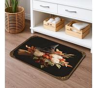 Tappetino da bagno autunnale floreale ad asciugatura rapida, stile vintage, cappello da strega e fiori, assorbente, antiscivolo, in flanella, lavabile, per bagno, WC, 40,6 x 61 cm