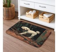 Tappetino da bagno bianco con cane Bichon Frise, stampa artistica vintage, decorativo, assorbente, antiscivolo, in memory foam, lavabile, per bagno, WC, 40,6 x 61 cm