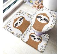 Tappetino da bagno bradipo set di 3 pezzi simpatico animale bambino bradipo tra fiori foglie sotto la pioggia tappetino da bagno grande tappeto coprisedile copriwater tappetino antiscivolo tappetino