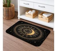 Tappetino da bagno celestiale sole e luna ad asciugatura rapida, motivo stelle dorate e nero, tappetino da doccia assorbente, antiscivolo, in flanella, lavabile per bagno, 50 x 81 cm