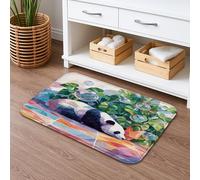 Tappetino da bagno colorato con stampa panda, ad asciugatura rapida, dal design geometrico vivace, assorbente, antiscivolo, in memory foam, lavabile, per bagno, WC, decorativo, 50 x 81 cm