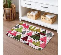 Tappetino da bagno con albero di Natale, motivo geometrico ad asciugatura rapida, con triangoli rossi e verdi, assorbente, antiscivolo, in flanella, lavabile, per il bagno, 50 x 81 cm