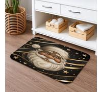 Tappetino da bagno con Babbo Natale, ad asciugatura rapida, decorazione per le festività natalizie, antiscivolo, tappetino da bagno assorbente e lavabile, motivo stelle nere e oro, 50 x 81 cm