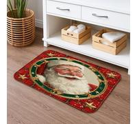 Tappetino da bagno con Babbo Natale, ad asciugatura rapida, motivo scozzese rosso e verde, assorbente, antiscivolo, in flanella, lavabile, per il bagno, decorativo, 40,6 x 61 cm
