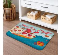 Tappetino da bagno con Babbo Natale che fa surf ad asciugatura rapida, colorato con scena in spiaggia, assorbente, antiscivolo, in flanella, lavabile, per bagno, WC, decorativo, 50 x 81 cm
