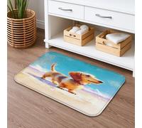 Tappetino da bagno con bassotto e scritta "Adventure Beachshund", design vivace e giocoso con cane, antiscivolo, in memory foam, assorbente, per bagno, WC, decorazione per la casa, 40,6 x 61 cm