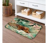 Tappetino da bagno con bassotto floreale ad asciugatura rapida, elegante design a foglia, assorbente, antiscivolo, in memory foam, lavabile, per bagno, WC, decorativo, 50 x 81 cm