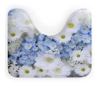 Tappetino da bagno con bellissimi fiori bianchi e blu, a forma di U, assorbente, morbido, per base ovale del water, lavabile, antiscivolo, ad asciugatura rapida, per vasca e a.