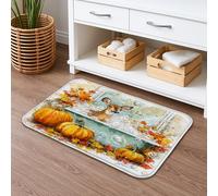 Tappetino da bagno con bolle di zucca autunnale, motivo cervi e fiori autunnali, antiscivolo, accogliente, stagionale, in memory foam, lavabile, per bagno, WC, WC, decorativo, 40,6 x 61 cm