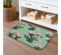 Tappetino da bagno con cactus floreale, ad asciugatura rapida, motivo cactus verde vintage con fiori, assorbente, antiscivolo, decorativo, lavabile, per bagno, WC, 40,6 x 61 cm