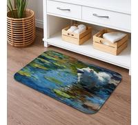 Tappetino da bagno con cane giocoso ad acquerello, design con vivaci motivi artistici, decorazione primaverile, antiscivolo, multiuso, tappetino da doccia assorbente, in memory foam, 50 x 81 cm