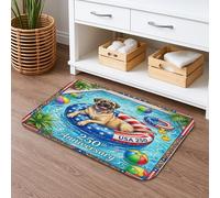 Tappetino da bagno con cane patriottico, ad asciugatura rapida, tappetino da doccia antiscivolo con palline da spiaggia colorate, tappetino da bagno in flanella lavabile, per feste estive, 40,6 x 61