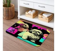 Tappetino da bagno con cane pop art, ad asciugatura rapida, con ritratti di animali colorati, assorbente, antiscivolo, moderno, in flanella, lavabile, per bagno, WC, decorativo, 50 x 81 cm