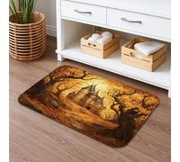 Tappetino da bagno con castello autunnale ad asciugatura rapida, tappetino da doccia assorbente con paesaggio forestale vintage, antiscivolo, in flanella medievale, lavabile, per bagno, WC, decorativo