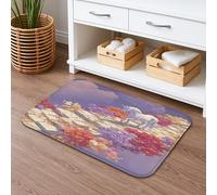 Tappetino da bagno con cavallo magico floreale ad asciugatura rapida, fantasia fiori colorati, assorbente, antiscivolo, in flanella, lavabile, tappeto da bagno per bagno, WC, decorativo, 40,6 x 61 cm