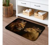 Tappetino da bagno con coppia di leoni reali, ad asciugatura rapida, con ritratto di animali maestosi, antiscivolo, elegante, in flanella, lavabile, per bagno, WC, decorativo, 50 x 81 cm