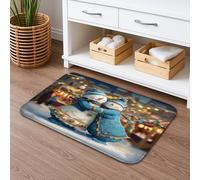 Tappetino da bagno con coppia di uomini delle nevi ad asciugatura rapida, tappetino decorativo antiscivolo per doccia invernale in flanella lavabile, 50 x 81 cm