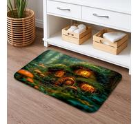 Tappetino da bagno con cottage delle fiabe, design con funghi della foresta incantata, assorbente, antiscivolo, tappetino da doccia in memory foam, lavabile, per la decorazione della casa, 50 x 81 cm
