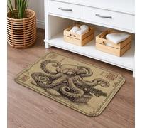 Tappetino da bagno con design artistico a forma di polipo, in stile oceanico vintage, assorbente, antiscivolo, perfetto per la decorazione estiva della casa, tappetino da bagno lavabile in memory foam