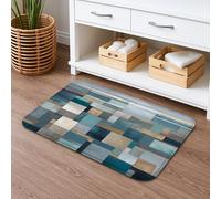 Tappetino da bagno con design geometrico verde acqua ad asciugatura rapida, tappetino da bagno moderno astratto Aqua Blocks assorbente antiscivolo tappetino da doccia in memory foam lavabile per bagno