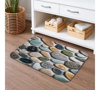 Tappetino da bagno con design in pietra naturale, ad asciugatura rapida, con ciottoli di fiume rustici, assorbente, antiscivolo, moderno, in memory foam, lavabile, per bagno, WC, decorativo, 40,6 x 61