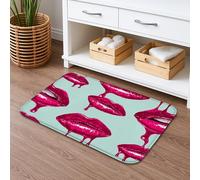 Tappetino da bagno con design lucido a labbra ad asciugatura rapida, vivaci motivi colorati con baci, assorbente, antiscivolo, in memory foam, lavabile, per bagno, WC, decorativo, 50 x 81 cm