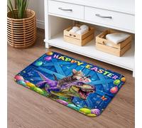 Tappetino da bagno con dinosauro pasquale divertente ad asciugatura rapida, tappetino da doccia antiscivolo con gatto colorato, in flanella, lavabile, per il bagno, decorativo, 40,6 x 61 cm