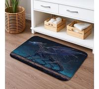 Tappetino da bagno con drago fantasy, ad asciugatura rapida, motivo scheletro blu gotico, assorbente, antiscivolo, in flanella medievale, lavabile, per bagno, WC, decorativo, 40,6 x 61 cm