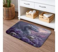 Tappetino da bagno con drago fantasy ad asciugatura rapida, motivo teschio di rose viola, assorbente, antiscivolo, in flanella, lavabile, per bagno, WC, decorativo, 40,6 x 61 cm