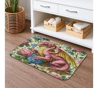 Tappetino da bagno con drago floreale, ad asciugatura rapida, tappetino da doccia assorbente, antiscivolo, in flanella medievale, lavabile, per bagno, decorativo, 50 x 81 cm